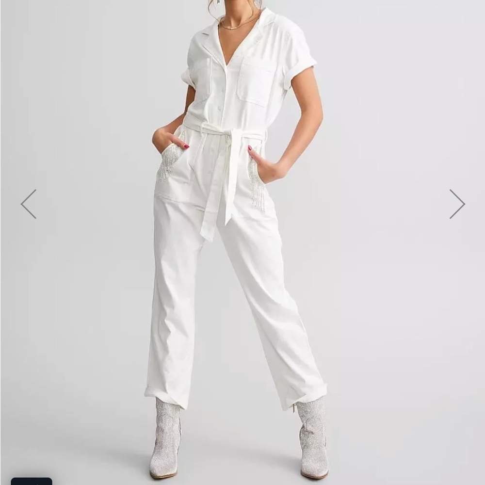 ADORABLE White Jumpsuit with Rhinestone Fringe